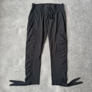 prAna Pants Womens Medium Black Stretch Drawstring Ruched Leg Tie Hem Joggers
